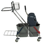 Vežimėlis dviejų kibirų metaliniu rėmu su šiukšlių  maišo laikikliu