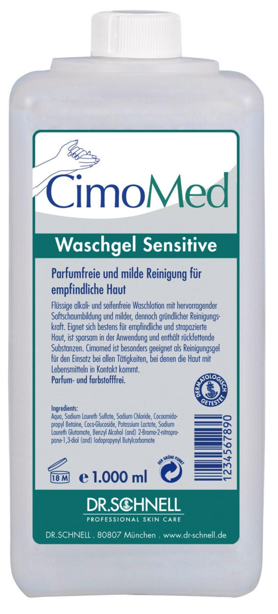 Valomasis gelis vidutinio stiprumo jautrios odos priežiūrai "CimoMed" 1000 ml